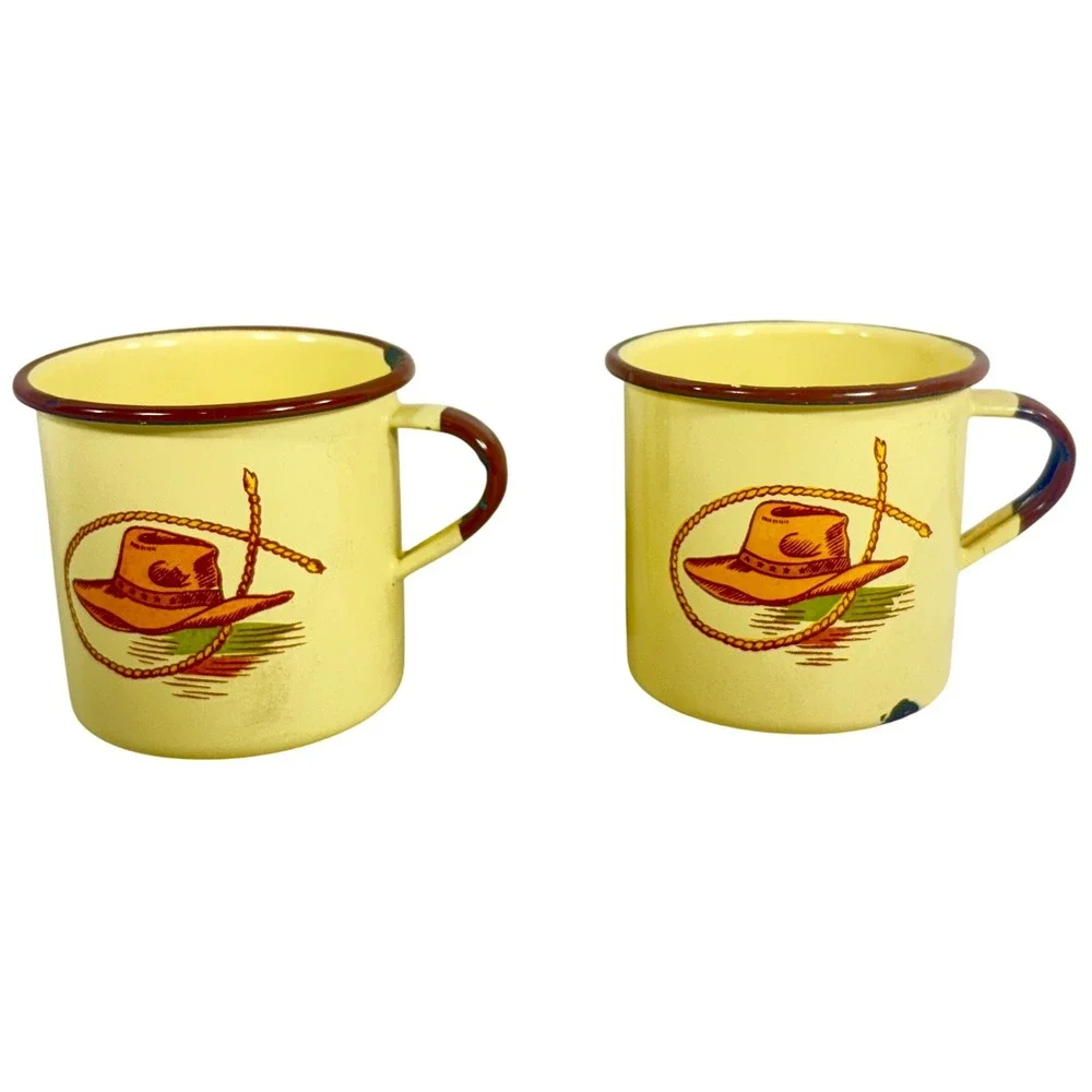 Vintage Monterrey Western Ware Enamelware Mugs Set of 2